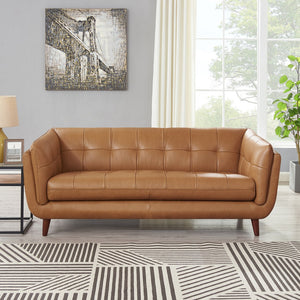 English Elm Solana Caramel Leather Bench Seat Sofa with Top-Grain Upholstery, Pocketed Coils & Memory Foam Comfort B2705P297787