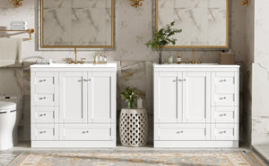 English Elm 72" Freestanding Shaker Bathroom Vanity Double Ceramic Sink Eight Soft Close Drawers N729P000032K