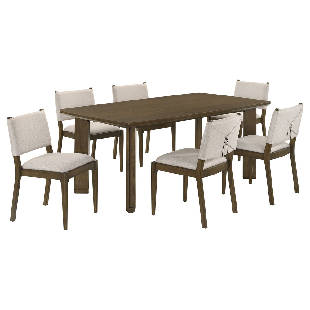English Elm Crispin 7 Piece Rectangular Dining Set with Ivory Upholstered Chairs for Six B062S01762
