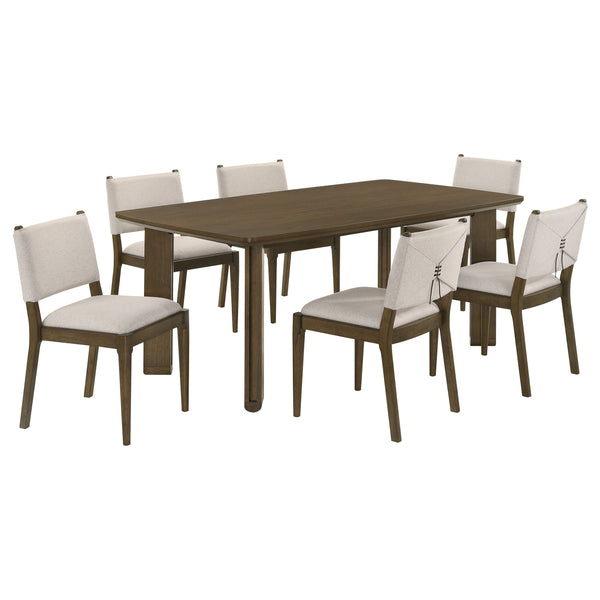 English Elm Crispin 7 Piece Rectangular Dining Set with Ivory Upholstered Chairs for Six B062S01762