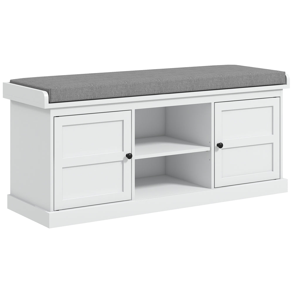 English Elm Homcom Entryway Storage Bench Padded Linen Seat Dual Cabinets White Mdf Hallway W2225P485617