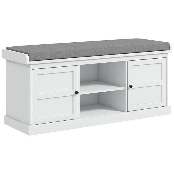 English Elm Homcom Entryway Storage Bench Padded Linen Seat Dual Cabinets White Mdf Hallway W2225P485617