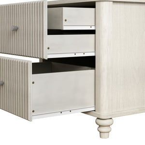 English Elm Fluted Oak Finish Nightstand with Three Drawers Mid Century Modern Bedroom Side Table Beige W1716P298927
