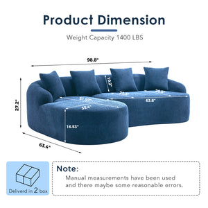 English Elm Compression Compression Sponge Sofa Curved Modular Sectional with 30D High-Density Chenille Sleeper for Cozy Apartment Living Room Comfort and Safe Rounded Design Navy Blue W2231S00030