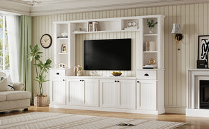 English Elm Minimalist Modular Wall Unit Four Piece Entertainment System Fits Tvs up to 75 Inches White SD000031AAK