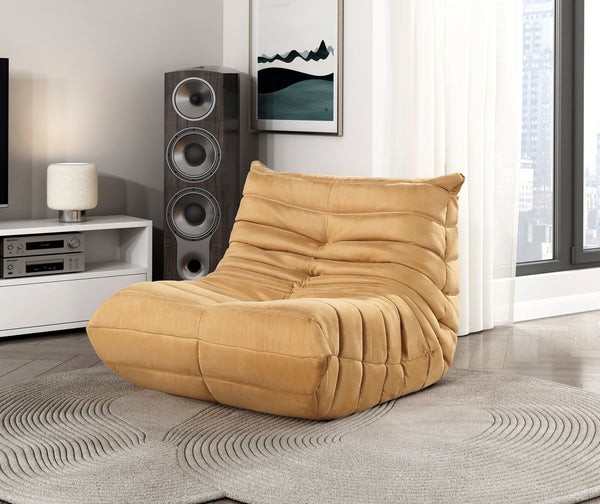 English Elm Luxury plush tufted floor chair with microfiber pleats, wide comfy seat, non-slip base for lounging Yellow 32.5 L x 39 W x 27 H B011P300060