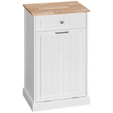 English Elm Homcom Kitchen Tilt Out Trash Bin Cabinet Free Standing Recycling Cabinet Trash Can Holder With Drawer, White