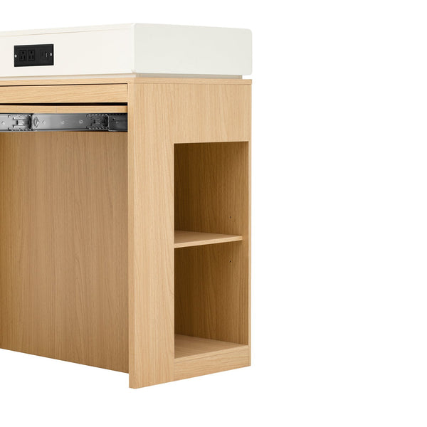 English Elm [video] Trexm Extendable Kitchen Island with Power Outlet Drawers and Rolling Base XW000028AAN