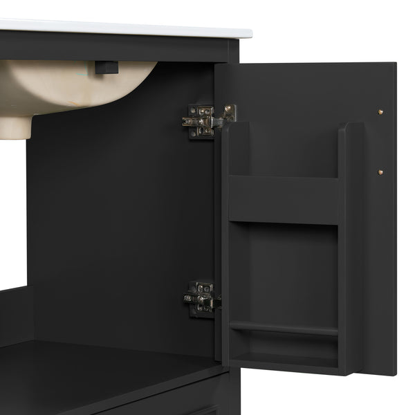 English Elm 30" Freestanding Bathroom Vanity Matte Black Solid Wood Ceramic Sink Soft Close N729P321376B