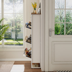 English Elm Shoe Storage Cabinet Slim 3 Flip Drawers + 1 Drawer, Holds 12-15 Pairs, Durable MDF & Metal Frame, Alabaster090 W2948P245239