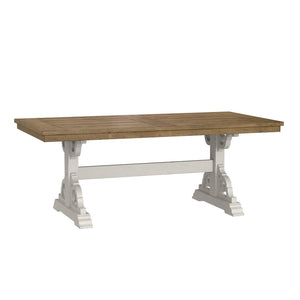 English Elm Wallace & Bay - Brown Farmhouse Trestle Dining Table – Rustic Dark Pine & Weathered White Finish For 6-8 Guests B361P384404-GIGA