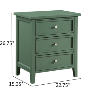 English Elm Luca 3-Drawer Nightstand with Dovetail Drawers and Metal Glides, Tapered Legs, No Assembly Required Antique Green B050P376950