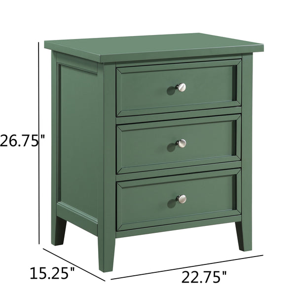 English Elm Luca 3-Drawer Nightstand with Dovetail Drawers and Metal Glides, Tapered Legs, No Assembly Required Antique Green B050P376950