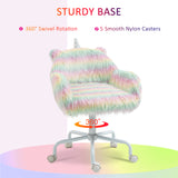 English Elm Homcom Fluffy Unicorn Office Chair With Mid-Back and Armrest Support, 5 Star Swivel Wheel White Base, Rainbow