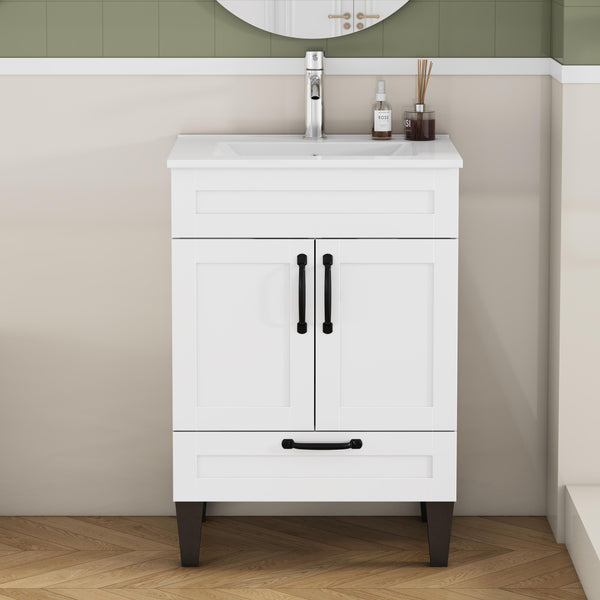 English Elm 24-Inch Modern Bathroom Vanity Cabinet With Sink Combo, Soft Close Doors, Customizable Design, White W3151S00060
