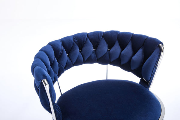 English Elm Set of 2 Velvet Bar Stools with Chrome Base Swivel Height Adjustment Plush Cushion Modern Comfort Blue W1249P247741