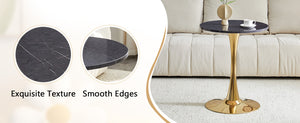 English Elm Round Faux Marble Tulip Dining Table Mid Century Pedestal Base for Compact Kitchens Gold,Grey W2920P395718