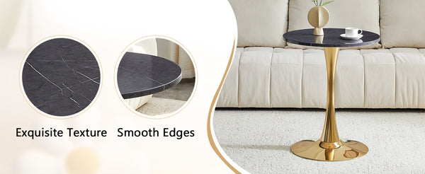 English Elm Round Faux Marble Tulip Dining Table Mid Century Pedestal Base for Compact Kitchens Gold,Grey W2920P395718