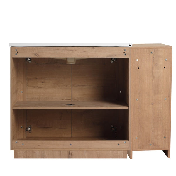 English Elm 48" Floating Bathroom Vanity Dual Ceramic Vessel Sinks Oak Finish Soft Close Doors W999S00512