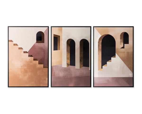 Sunpan SIERRA Nights Triptych Set of 3 - 40" x 60" Modern Art with Black Frame & Copper Leaf Accents A0349