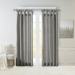 English Elm Twist Tab Lined Faux Silk Curtain Panel In Charcoal - 50X120" Elegant Drape & Light Control B03598233-GIGA
