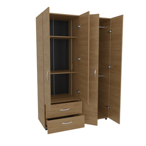 English Elm Crafton Rustic Armoire Natural Oak Beige – Compact Freestanding Engineered Wood Closet with Double Rods B092S00298