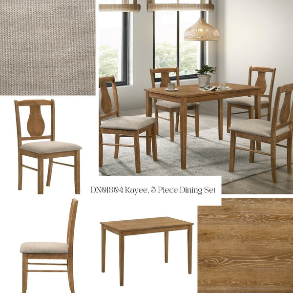 English Elm Kayee Weathered Oak 5PC Dining Set with Padded Cushions, Oak Veneer Table, Durable Composite Wood Finish B2726P276739