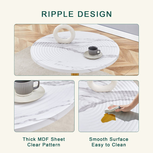 English Elm Table 5-Piece Set: Elegant White Marble Round Dining Table With Gold Legs & 4 Pu Upholstered Chairs W1151S02491-GIGA