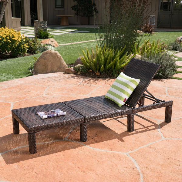 English Elm Christopher Knight Home® - JAMAICA Rattan Chaise Lounge Brown Polyethylene Wicker Iron Frame Multi-Brown Finish Durable Outdoor Patio Seat 76.6"D 62575.00WTC