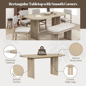 English Elm Topmax Rubberwood Six Piece Dining Set with Bench Linen Upholstered Modern Farmhouse SP000083AAD