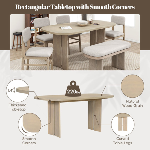 English Elm Topmax Rubberwood Six Piece Dining Set with Bench Linen Upholstered Modern Farmhouse SP000083AAD