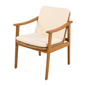 English Elm Christopher Knight Home® - Outdoor Dining Chairs Set of 2 with Acacia Wood Frame and Brown PE Wicker, Waterproof Cushions, 400lb Capacity Teak+ Beige N779P280043B