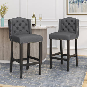 English Elm Christopher Knight Home® - Vienna Tufted Wingback Counter Stools Set of 2 — Button-Tufted Fabric, Nailhead Trim, Rubberwood Frame Charcoal 64856.00CHAR