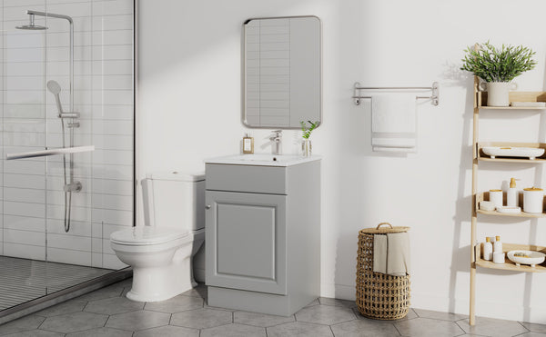 English Elm [video] 20 Inch Freestanding Bathroom Vanity with Ceramic Sink Soft Close Cabinet Gray N759P237946E