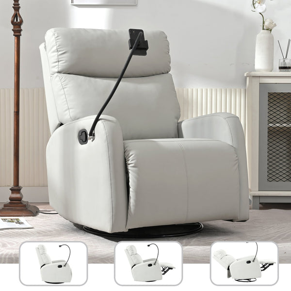 English Elm Rocking Recliner Chair 360° Swivel Glider with 95–160° Recline, Rocking & Phone Holder, Light Gray W1028P185203