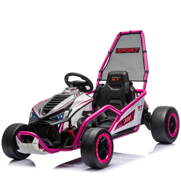 English Elm 24v Dual Motor Kids Go Kart with Drift Mode Roll Cage and Rear Suspension Ages 6 to 12 Rose Pink W1578P454058