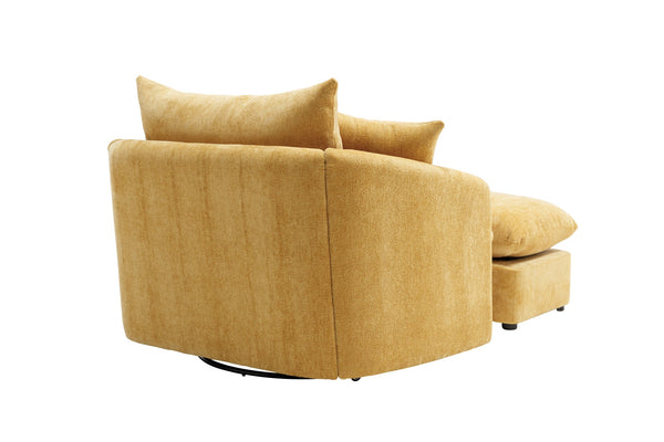 English Elm 360° 360 Swivel Oversized Chenille Armchair with Pocket Spring Seat and Three Throw Pillows Yellow W1361S00048