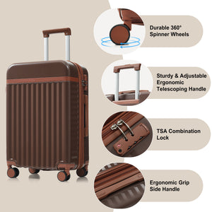 English Elm Luggage 3 Piece Abs Hard Shell Set with Usb Port Front Access and Spinner Wheels Brown N726P307555B