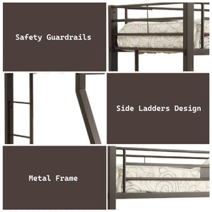 English Elm Limbra Sandy Finish Twin XL/Queen Bunk Bed with Metal Frame, Built-In Ladder, Full Guard Rail Durable Brown 56 L x 19 W x 4 H B2726S00341