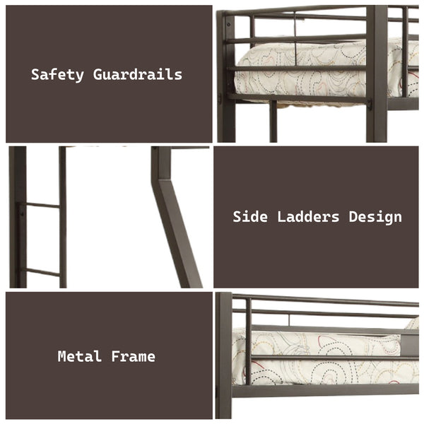 English Elm Limbra Sandy Finish Twin XL/Queen Bunk Bed with Metal Frame, Built-In Ladder, Full Guard Rail Durable Brown 56 L x 19 W x 4 H B2726S00341