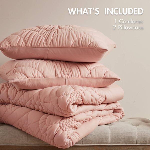 English Elm 3-Piece King Comforter Set In Soft Pink - Cozy, Durable & Machine Washable For Everyday Elegance B035P408219