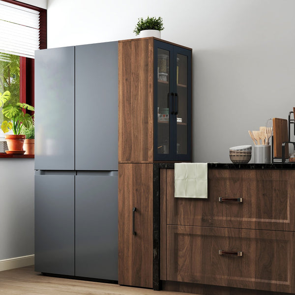 English Elm 70.87" Modern Display Storage Cabinet with 4-Tier Pull-Out Shelves, Dual Glass Doors for Home Walnut W331P295246