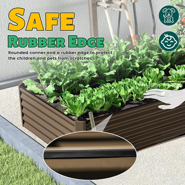 English Elm 8×4×1.5 Ft Galvanized Steel Raised Garden Bed Rust Proof Outdoor Metal Planter Brown W1859P429701