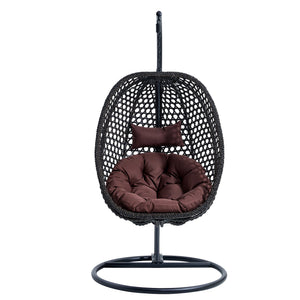English Elm Egg Swing Chair Freestanding Woven Rattan Basket Seat with Cushion for Patio Bedroom W1512P494633