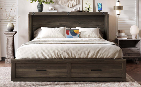 English Elm Murphy Full-Size Cabinet Bed with Built-In Charging Station, Storage Drawer & 700lb Capacity Comfort Gray 57.25 L x 27 W x 6 H N733S293997G