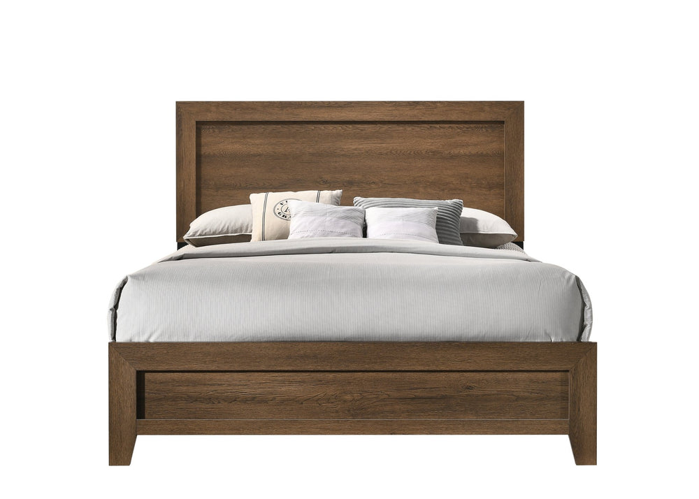English Elm Miquell Queen Bed with Raised Molding Trim and Tapered Legs, Solid Frame, 660lb Capacity, Low Profile Oak 66 L x 28 W x 7 H B2726P255330