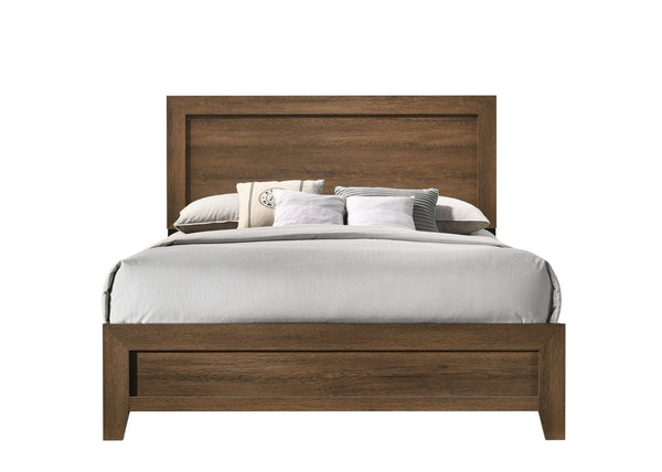 English Elm Miquell Queen Bed with Raised Molding Trim and Tapered Legs, Solid Frame, 660lb Capacity, Low Profile Oak 66 L x 28 W x 7 H B2726P255330