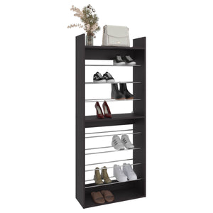 English Elm Shoe Organizer 10-Shelf Slim Vertical Rack in Black Wengue — Space-Saving Engineered Wood Storage B097P350294