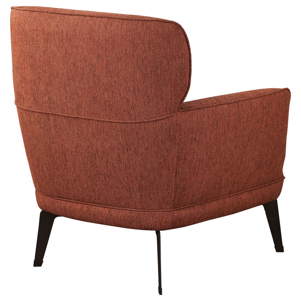 English Elm 1pc Modern Transitional Upholstered Crescent Arm Accent Chair with Rounded Track Arms and Metal Legs Black,Orange 35 L x 31.25 W x 29 H B011P306181