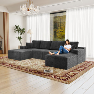 English Elm 131.9*70.8"Modular 131.9*70.8" Modular Sectional Sofa - Plush Corduroy, No Assembly, Versatile 4-Piece Design For Comfort W3819S00118